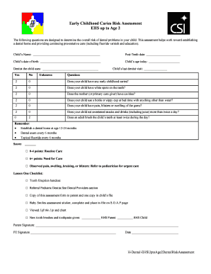 Early Childhood Caries Risk Assessment Form