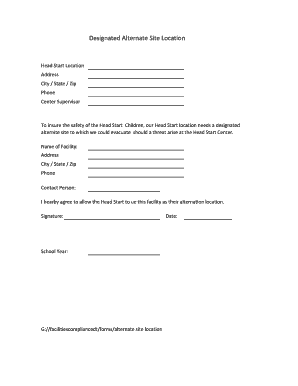 Head Start Alternate Site Location Agreement