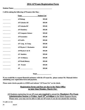 2016 AP Exam Registration Form