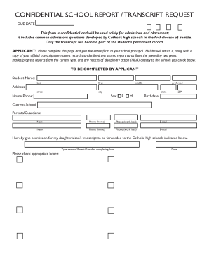 Confidential School Transcript Request Form