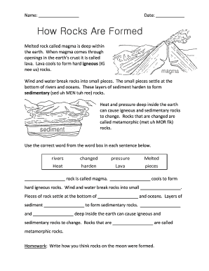 Science Worksheet on Rocks and Minerals