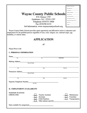 Wayne County Public Schools Employment Application