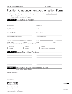 Position Announcement Authorization Form - Purdue University