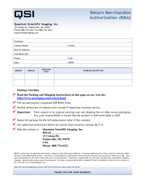Return Merchandise Authorization Form