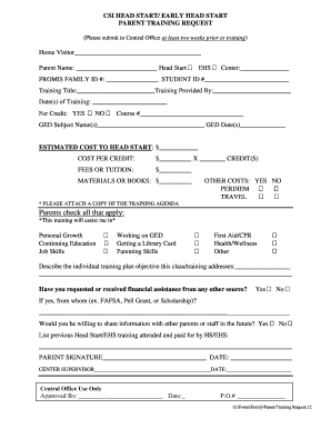 Head Start Parent Training Request Form