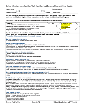 Formulario de Visita a Domicilio de Envenenamiento por Plomo