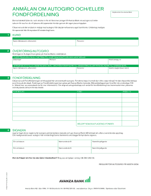 Avanza Bank Autogiro and Fund Allocation Form