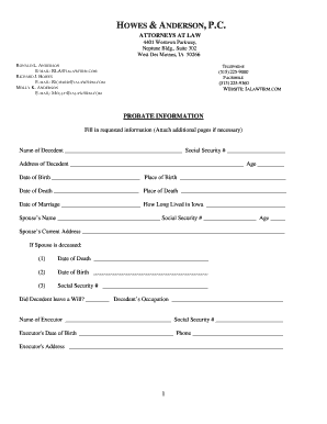Iowa Probate Information Form