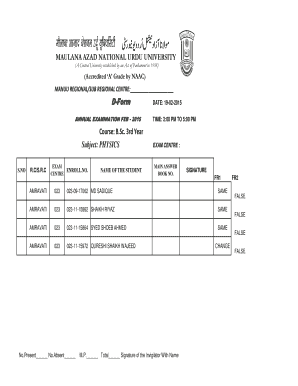 Maulana Azad National Urdu University Physics Exam Form