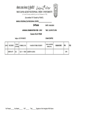 Maulana Azad National Urdu University Exam Attendance Form