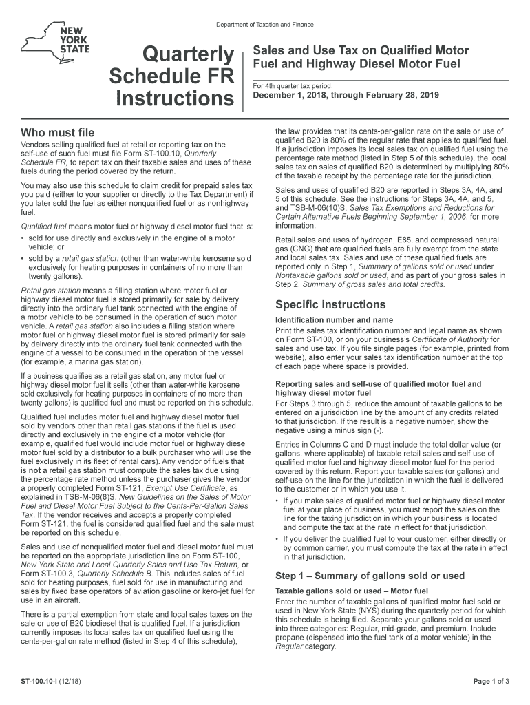 Form ST-100.10-I:12/15:Quarterly Schedule Fr Instructions - Sales and Use Tax on Quailifed Motor Fuel and Diesel Motor Fuel: St10010i Preview on Page 1