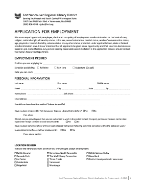 Fort Vancouver Regional Library District Employment Application