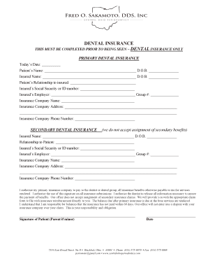 Dental Insurance Form
