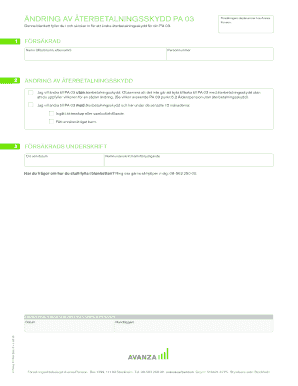 Avanza Pension PA 03 Refund Protection Change Form