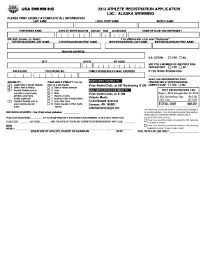 USA Swimming 2013 Athlete Registration Application