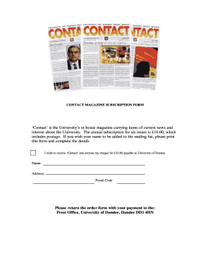 University Contact Magazine Subscription Form