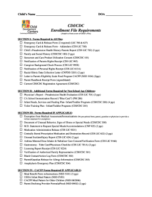 Requisitos de los Formularios de Inscripción del Niño