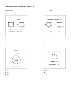 Math Measurement Geometry and Algebra Worksheet