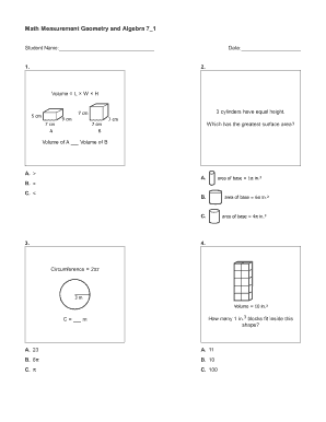 Math Measurement Geometry and Algebra Worksheet