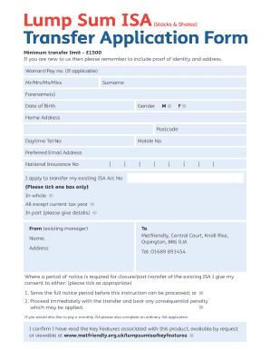 UK Lump Sum ISA Transfer Application Form