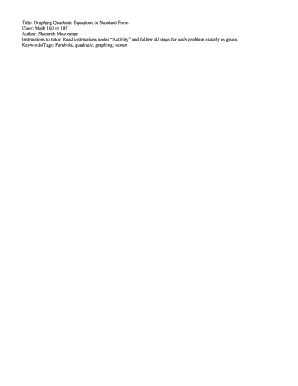 Graphing Quadratic Equations in Standard Form
