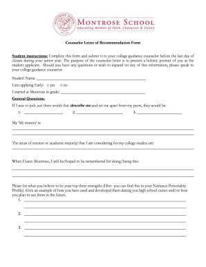 Counselor Letter of Recommendation Form