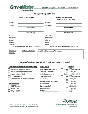 Algal Analysis Request Form