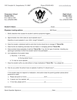 School Asthma Record Form