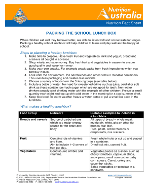 Fillable Online PACKING THE SCHOOL LUNCH BOX Fax Email Print - pdfFiller