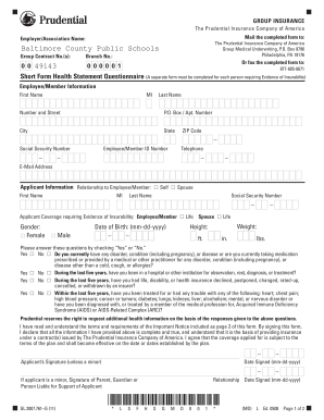 Prudential Group Life Insurance Health Statement Questionnaire