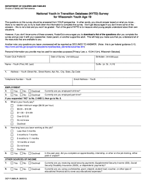 Dcff2829 National Youth in Transition Database NYTD Survey for Wisconsin Youth Age 19doc - dcf wisconsin