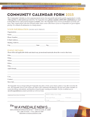 Community Calendar Event Submission Form