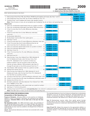 Kentucky Net Operating Loss Schedule