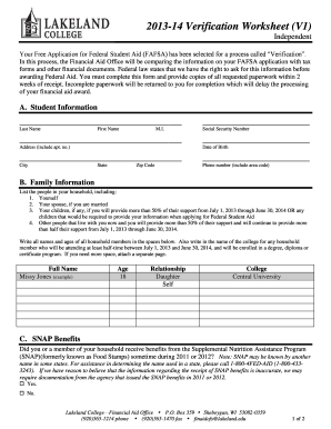 2013-14 Verification Worksheet V1 - Lakeland College - lakeland