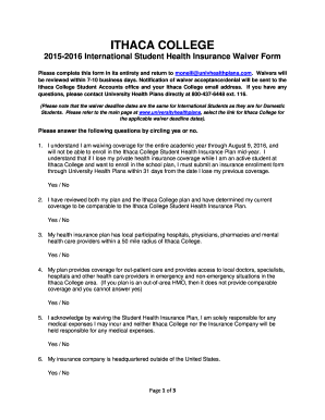 2015-2016 International Student Health Insurance Waiver Form