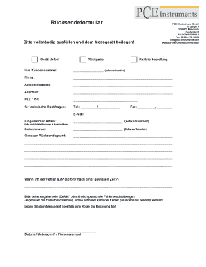 Rücksendeformular PCE Deutschland GmbH