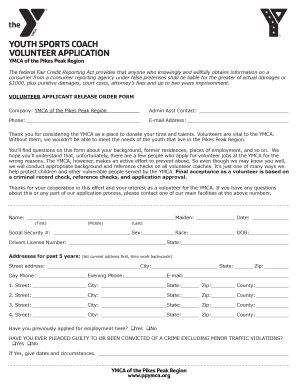YMCA Youth Sports Coach Volunteer Application