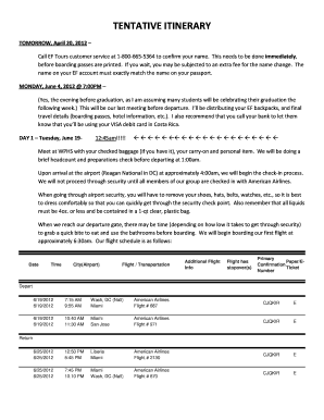 TENTATIVE TRANSPORTATION ITINERARY - westperry