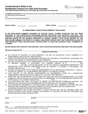 Comprehensive Rider to Florida Residential Contract