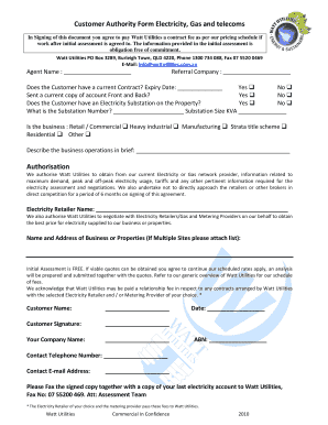 Customer Authority Form for Electricity, Gas and Telecoms