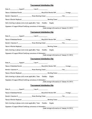 Tournament Substitution Slip