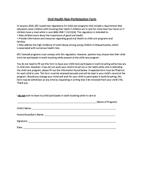 Oral Health Non-Participation Form