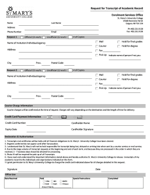 Request for Transcript of Academic Record