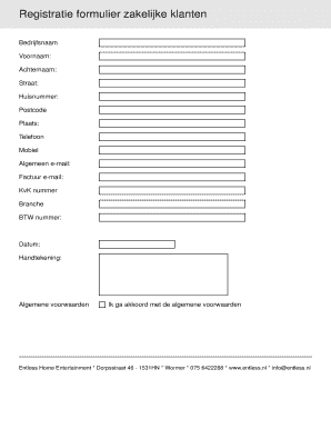 Registratie formulier zakelijke klanten