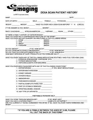 DEXA Scan Patient History Form