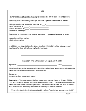 UCI Medical Information Disclosure Authorization