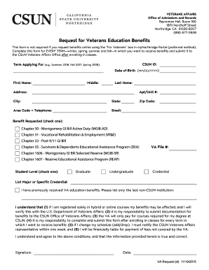 Request for Veterans Education Benefits