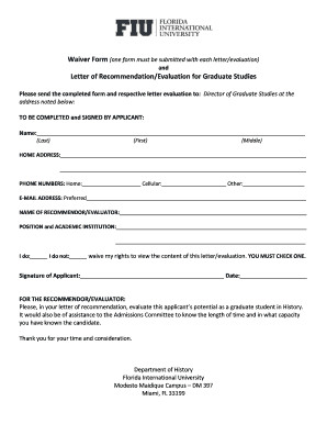 Graduate Studies Waiver Form