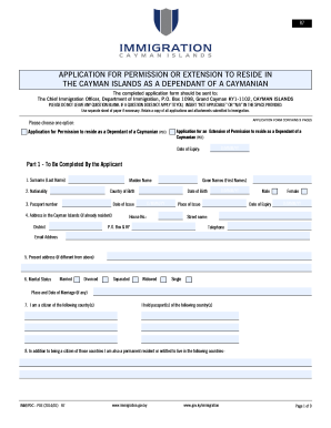 APPLICATION FOR PERMISSION OR EXTENSION TO RESIDE IN