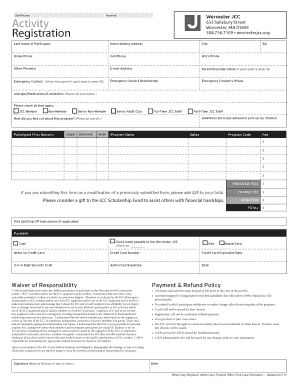 Worcester JCC Winter Classes Registration Form